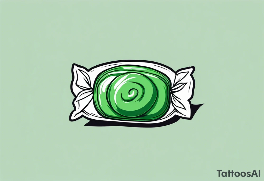 a small green and white candy in a wrapper tattoo idea