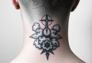 spiritual meaning objects with clouds in the background including hits of red tattoo idea