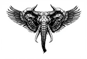 A hieroglyphic, depicting an ancient and gargantuan African elephant with horns protruding from its forehead and wings that resemble that of a falcons tattoo idea