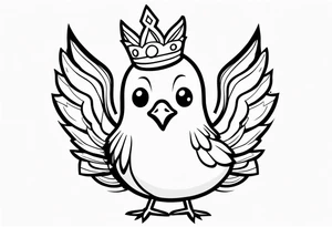 cute 2-d chicken, in a small crown, with a small beak and wings, drawn with a very thin line tattoo idea