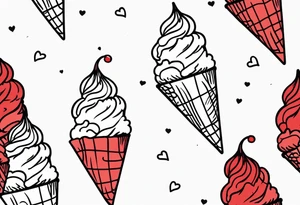 sketch chocolate chip ice cream cone with one red heart tattoo idea