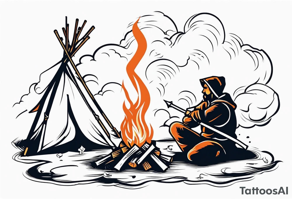 Bonfire with a smoke that forms into an archer tattoo idea