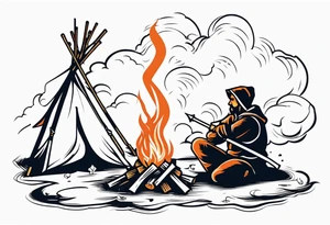 Bonfire with a smoke that forms into an archer tattoo idea