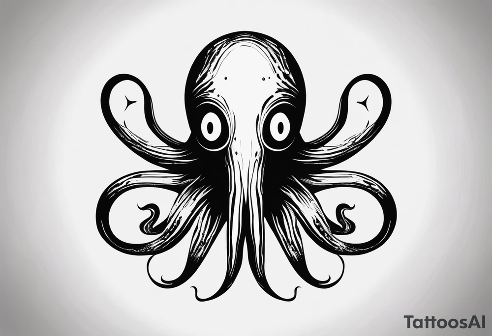 The equivalent of a horror and bizarre squid avatar. twisting and intersecting lines, making it look very wild and chaotic. The eyes of the squid are particularly prominent, one of them is white and the other is black, the overall expression is crazy and intense, with some distressed or damaged texture effects.

Able to change the color of the body and hide in the black sea tattoo idea