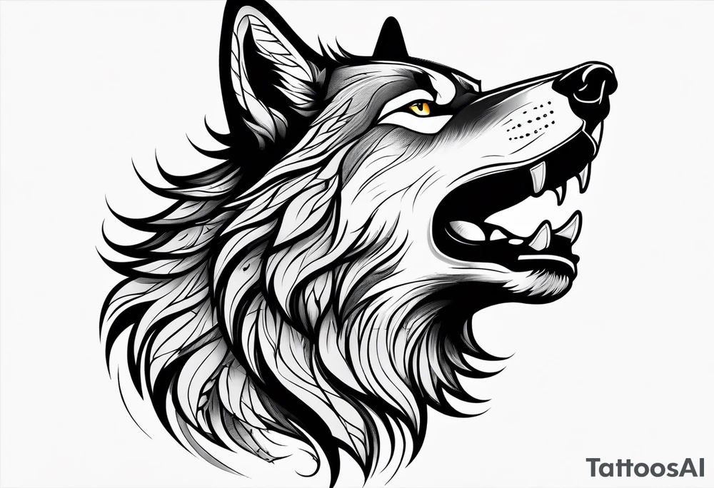 right side profile of a wolf face tattoo idea