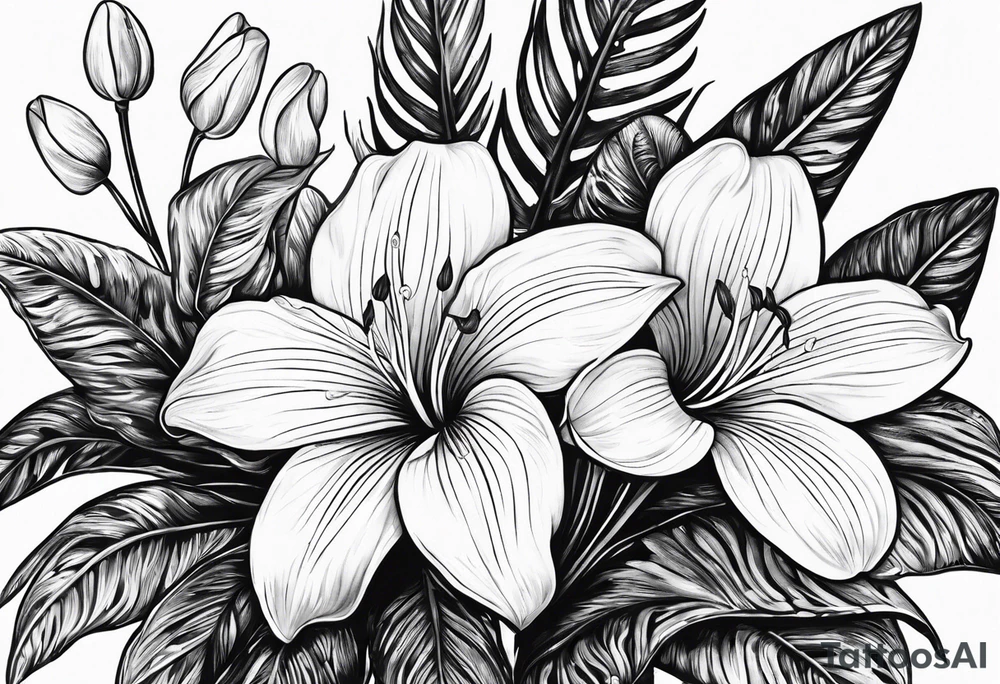 three trilliums, sword fern, name, tattoo idea