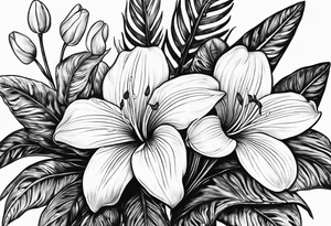 three trilliums, sword fern, name, tattoo idea