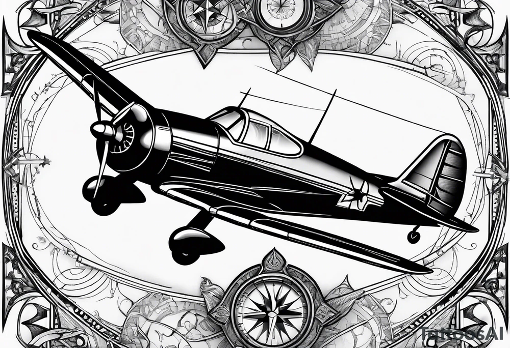 compass airplane tattoo idea