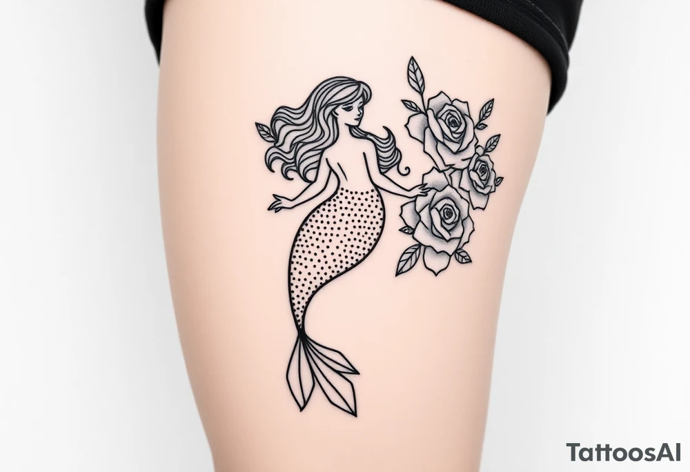 mermaid and sea flowers roses tattoo idea