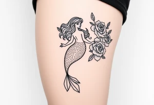 mermaid and sea flowers roses tattoo idea