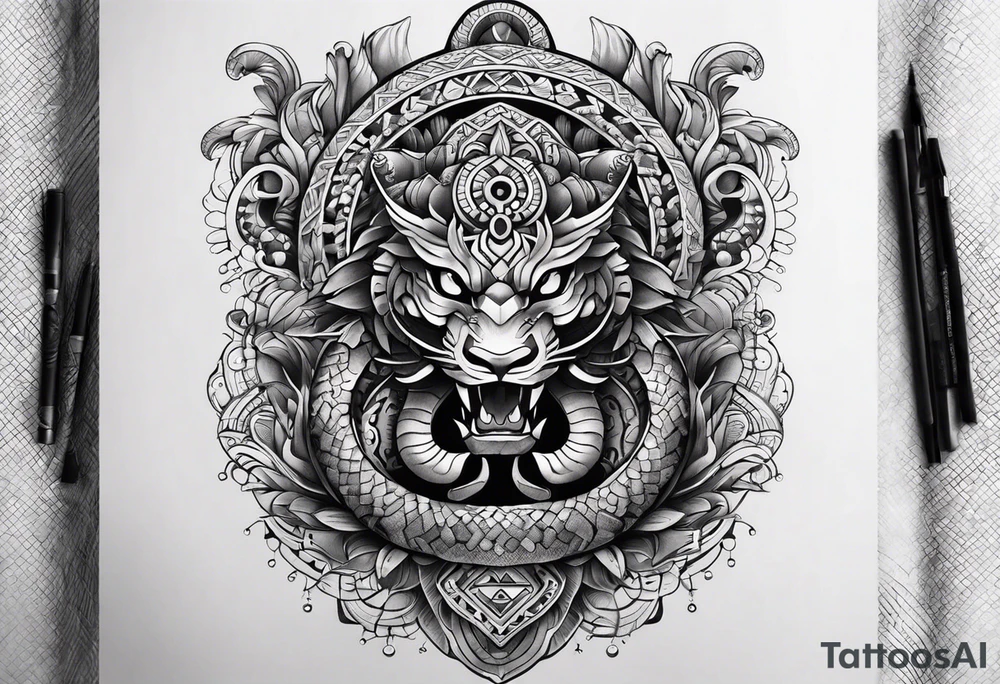 aztec snake sleeve tattoo idea