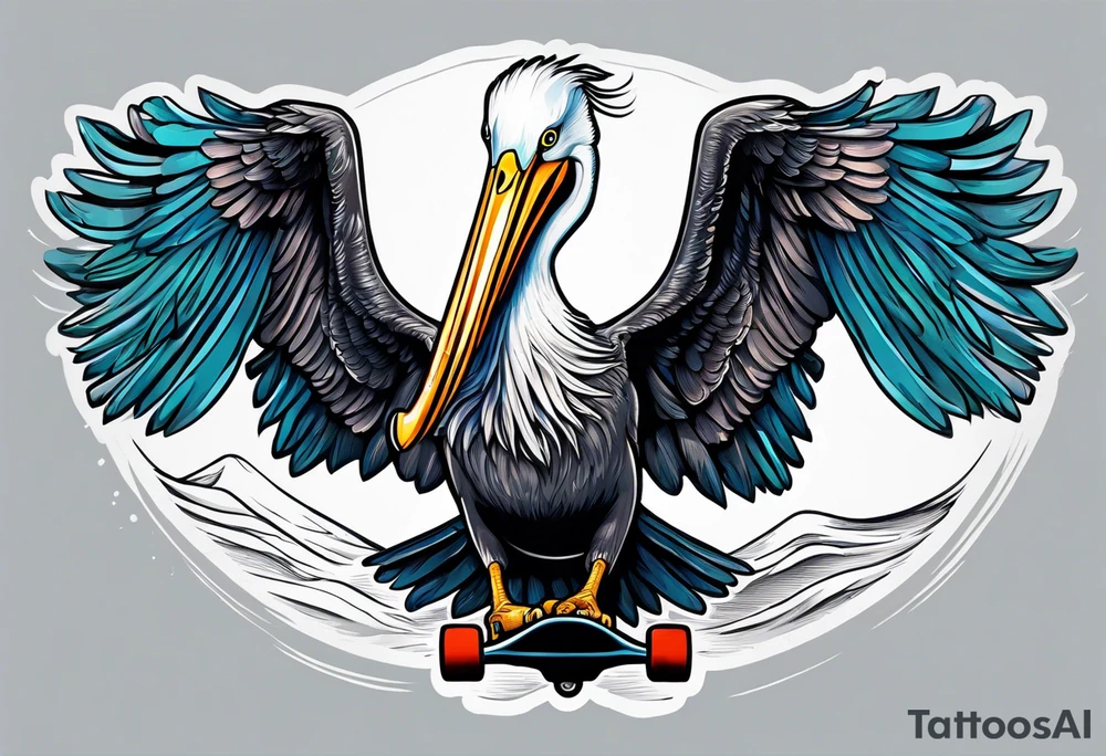 pelican going downhill on skateboard tattoo idea