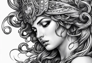 Athena sad looking up at medusa tattoo idea