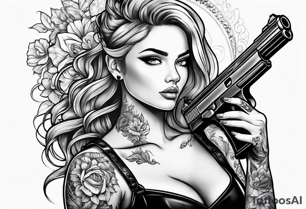 woman with a gun tattoo idea