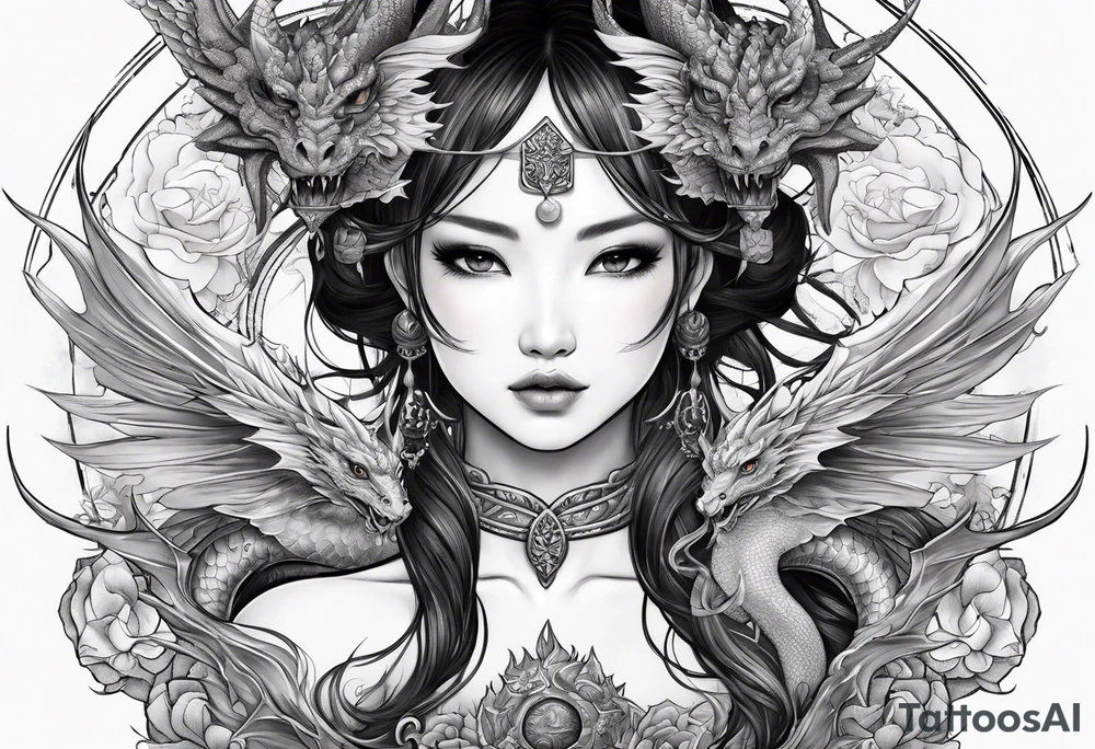 beautiful warrior nymph with dragon wings and a dragon friend tattoo idea