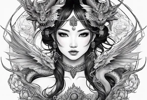 beautiful warrior nymph with dragon wings and a dragon friend tattoo idea