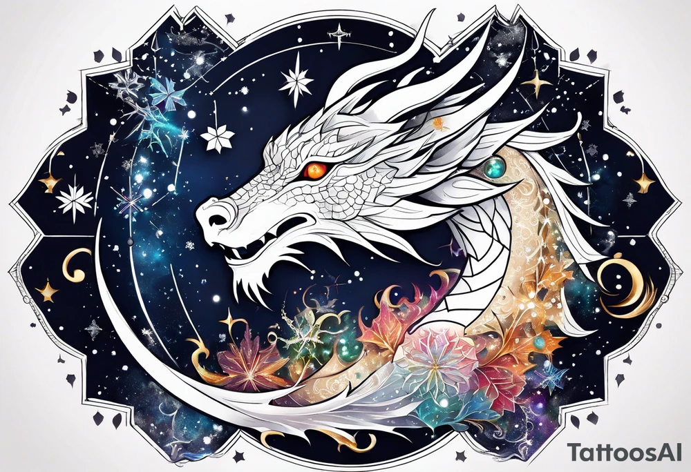 Constellation, dragon,snowflake tattoo idea