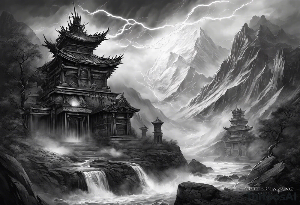 Valhalla mist fog lightning tattoo idea