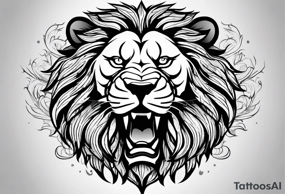 Lion head roaring with warrior tattoo idea