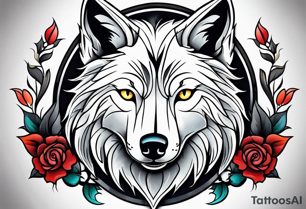 Neotraditional wolf tattoo idea