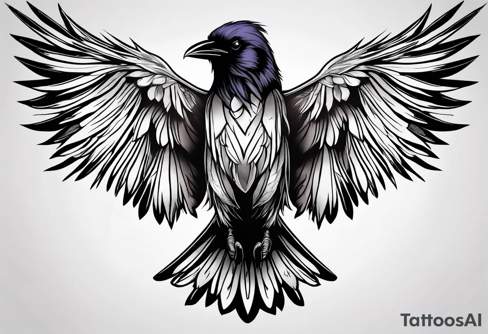 Raven outline with fewer feather details tattoo idea
