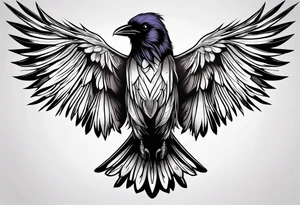 Raven outline with fewer feather details tattoo idea