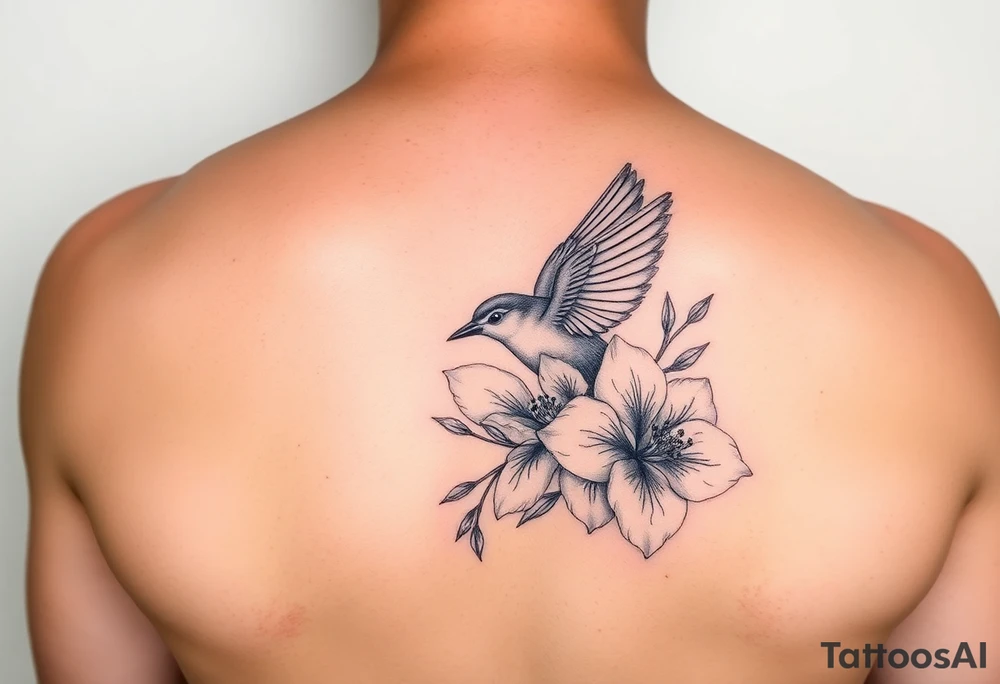 Feminine bird and azalea tattoo idea
