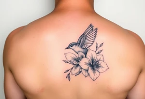 Feminine bird and azalea tattoo idea