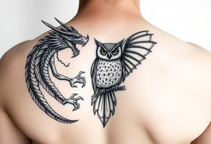 dragon and owl tattoo idea