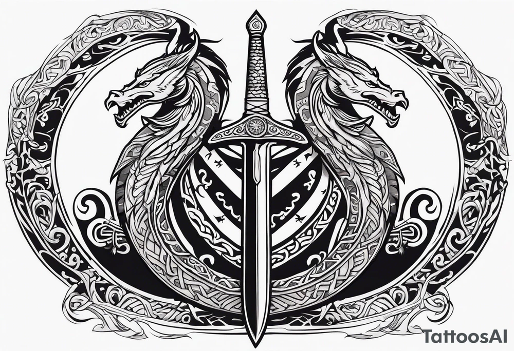 Valhalla sword shield viking ship dragon head tattoo idea Valhalla sword shield viking ship dragon head tattoo idea