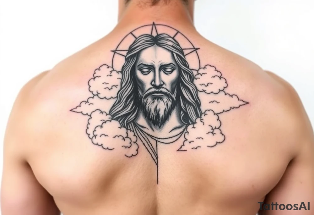 magestic jesus christ with clouds tattoo idea