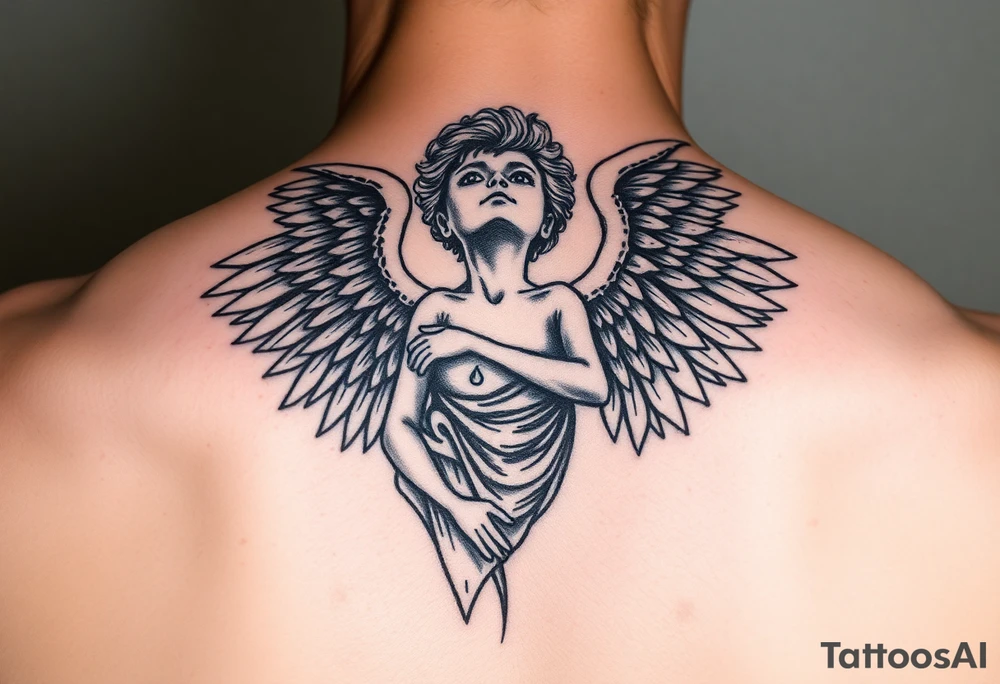 Angel son looking down from heaven tattoo idea
