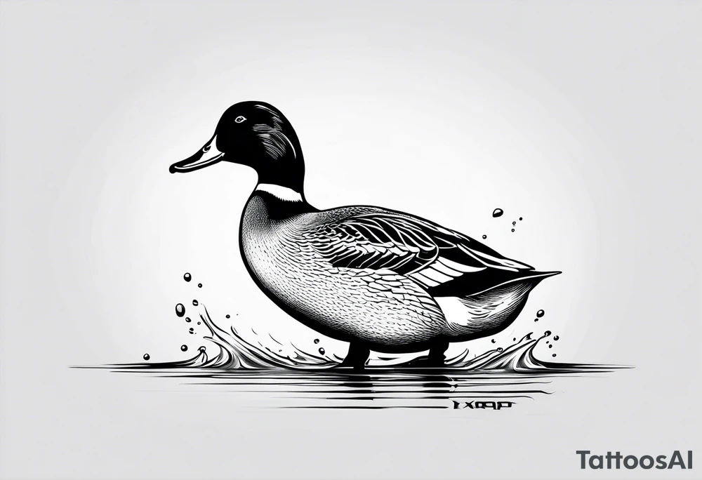 Dabbling Duck with no feet wearing a small jacket that says "XRP" on it tattoo idea