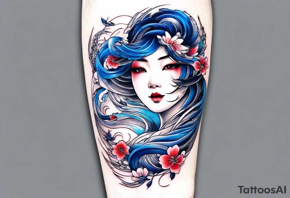 A japanese string around the wrist, make it blue without gradient tattoo idea