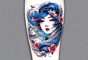 A japanese string around the wrist, make it blue without gradient tattoo idea