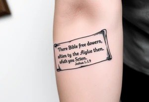 A scroll going down with the Bible verse Joshua 1 9 form the niv Version tattoo idea
