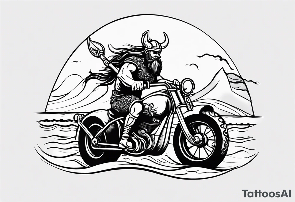 Viking riding a motorcycle along the beach tattoo idea