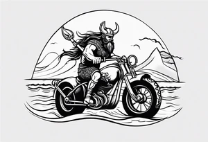Viking riding a motorcycle along the beach tattoo idea