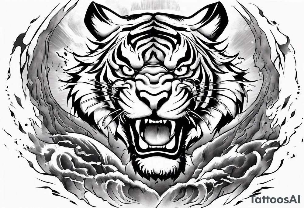 tiger warrior with lightning and the sun for a forearm sleeve tattoo idea