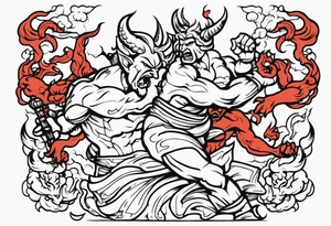 male fighting demons tattoo idea