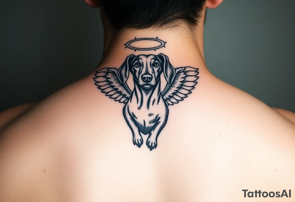 Dachshund with wings and halo tattoo idea