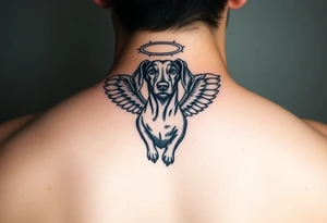 Dachshund with wings and halo tattoo idea
