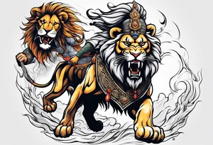 Sikh warrior fighting a lion with full anger tattoo idea