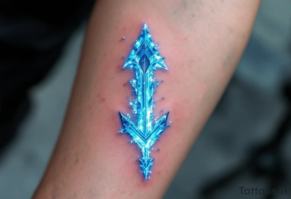 glowing ice-blue arrow with frosted edges, appearing as if crafted from frozen crysta tattoo idea