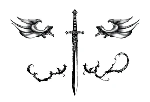 Life, sword, ambition, relentless, happiness tattoo idea