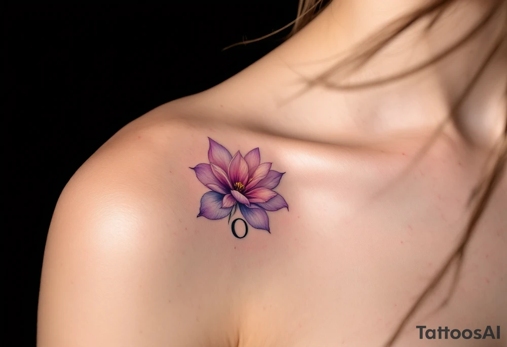 A semicolon symbol integrated into a blooming flower, with soft watercolor petals in shades of purple and pink, symbolizing growth and overcoming struggles. tattoo idea