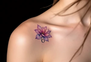 A semicolon symbol integrated into a blooming flower, with soft watercolor petals in shades of purple and pink, symbolizing growth and overcoming struggles. tattoo idea