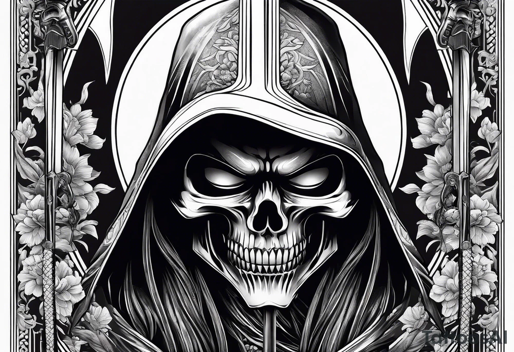 katana with grim reaper tattoo idea