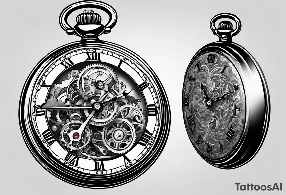 Old school pocket watch exploded showing inner mechanism tattoo idea
