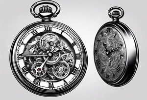 Old school pocket watch exploded showing inner mechanism tattoo idea